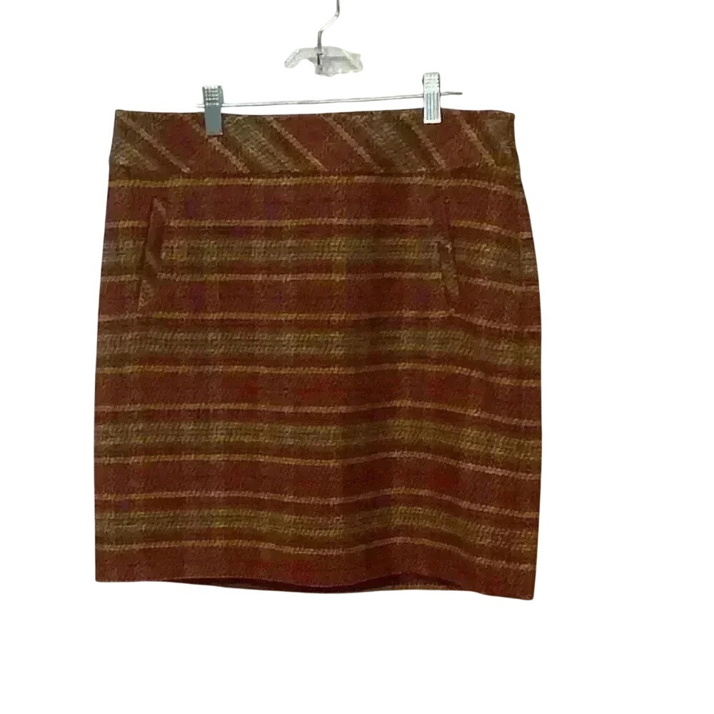Talbots Petites Wool Blend Tweed Striped Pencil Skirt‎ Red Orange Gold 10P NWT